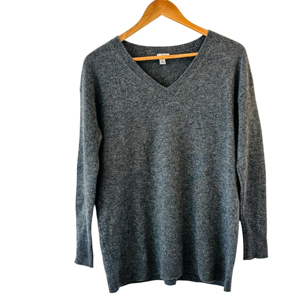 Halogen 100% Cashmere Sweater Womens S Gray‎ Tunic V Neck Quiet Luxury